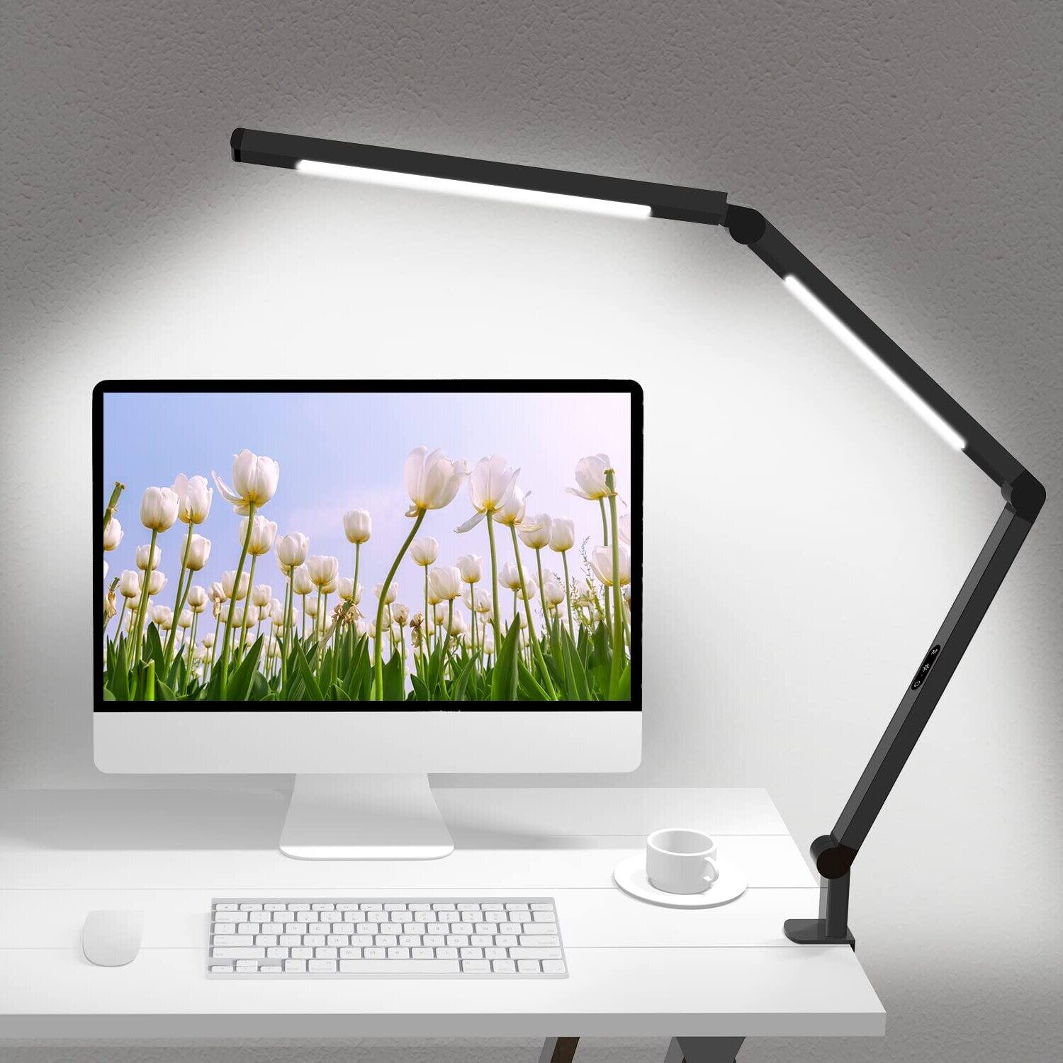 Front. Dazzed Corner - LED Desk Lamp with Clamp, Brightness Levels Table Light - Black.