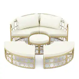 Costway - Outdoor Patio Round Daybed with Retractable Canopy Soft Cushions for Garden - White