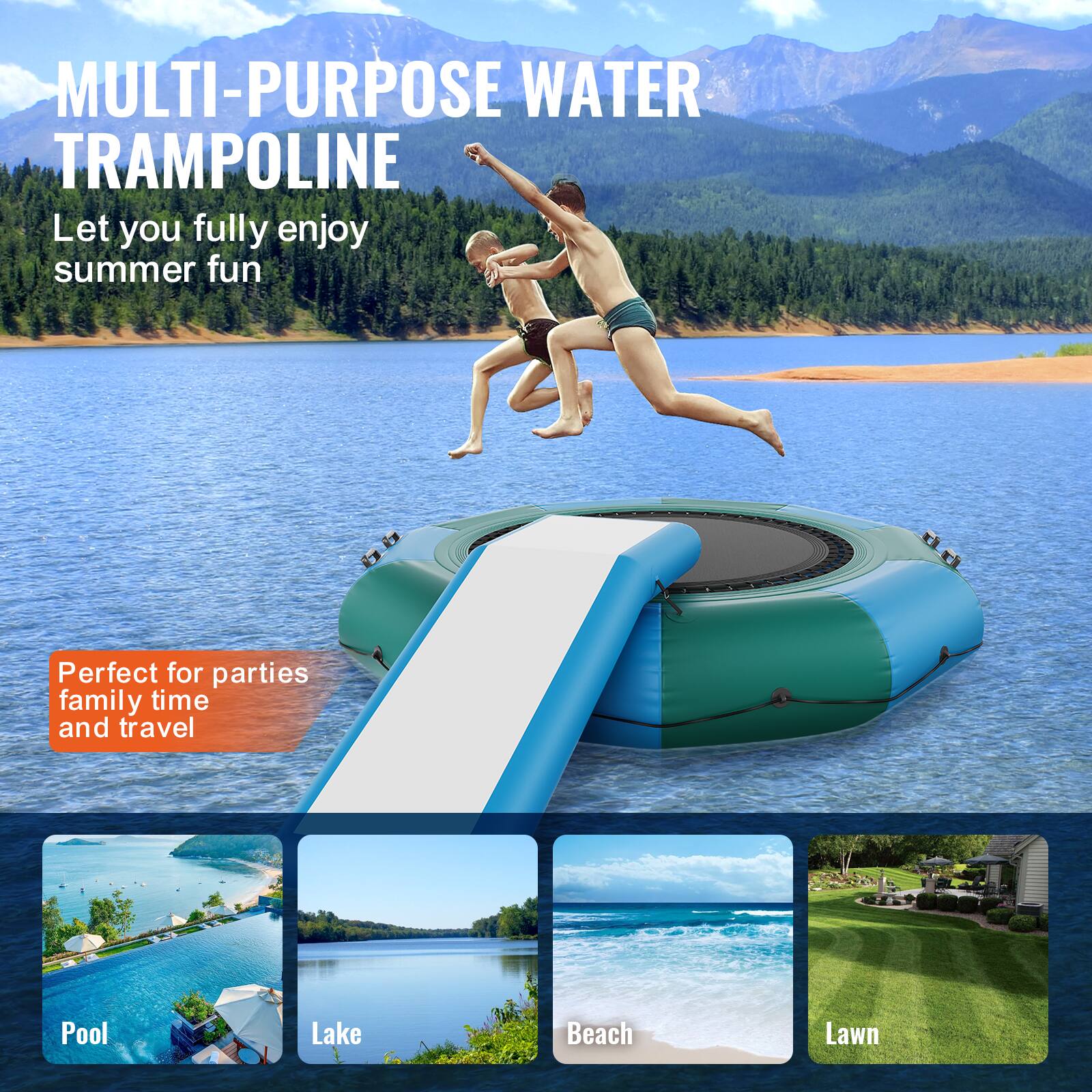 MULTI-PURPOSE WATER TRAMPOLINE
Let you fully enjoy summer fun

Perfect for parties, family time, and travel

Pool
Lake
Beach
Lawn