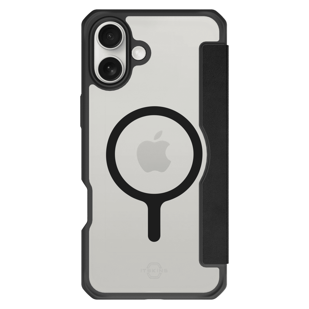 Front. Itskins - Hybrid_R Folio MagSafe Case for Apple iPhone 16 - Black.