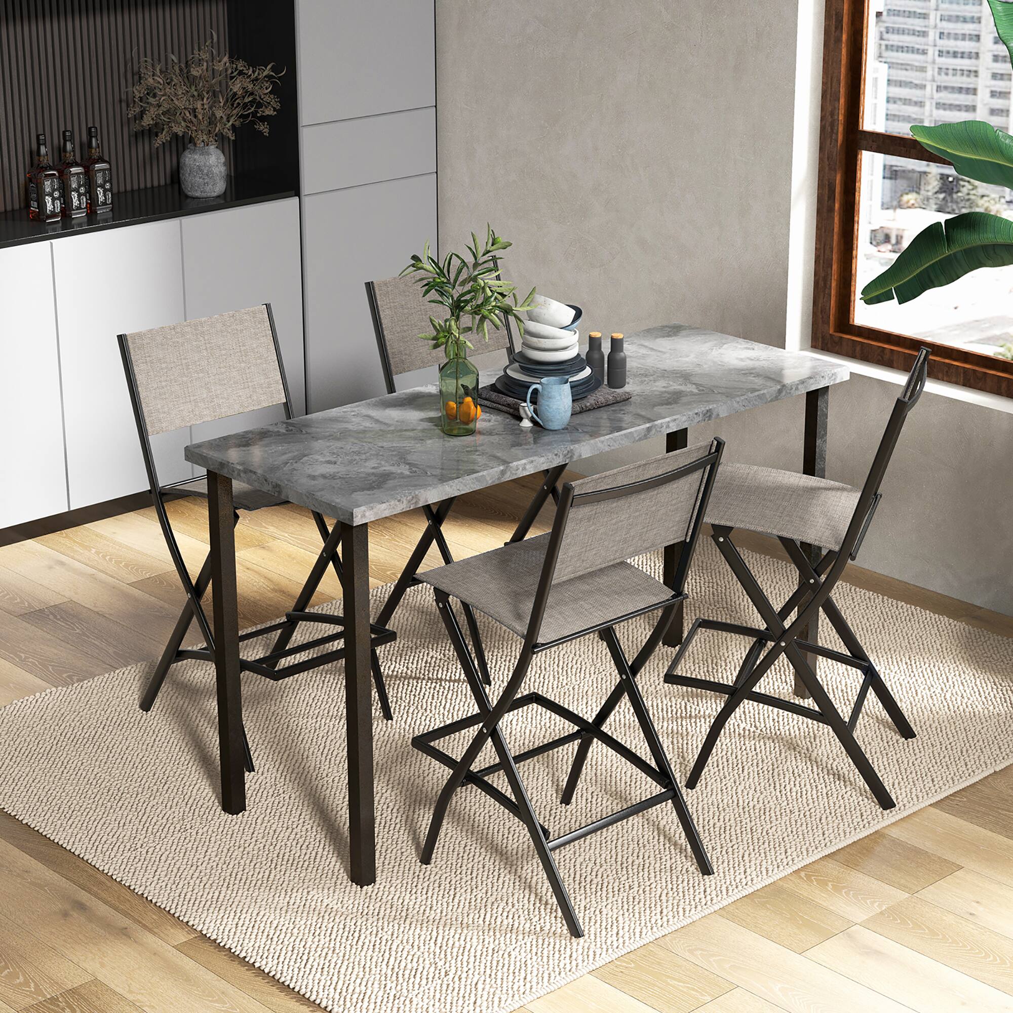 Alt View 1. Gymax - Gymax Folding Bar Stools Set of 6 Patio Sling Chairs w/ Backrest Humanized Footrest Coffee - Coffee.