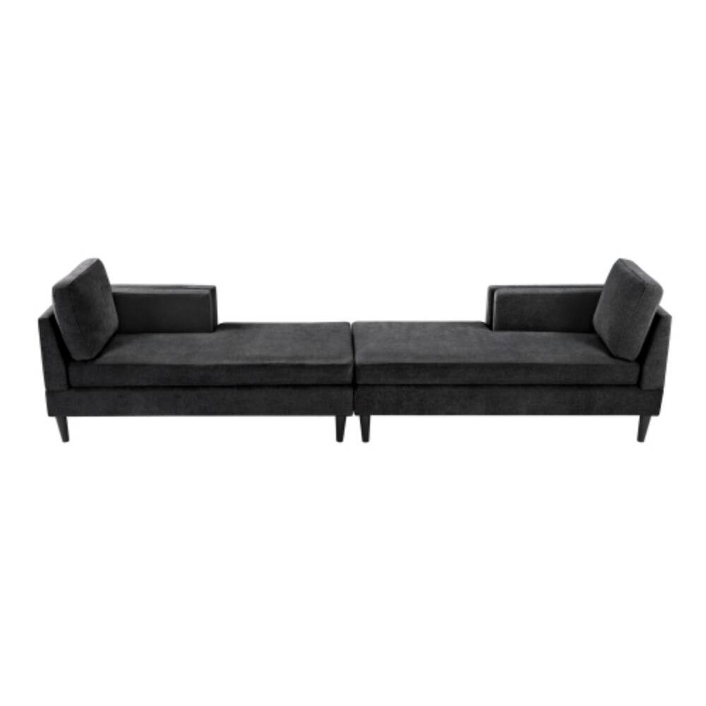 Alt View 5. LUCKY ONE - 53.5" Modern Free-Combined Chaise Lounge Sofa Bed w/ Dual-Layer Armrests Chenille - Black.