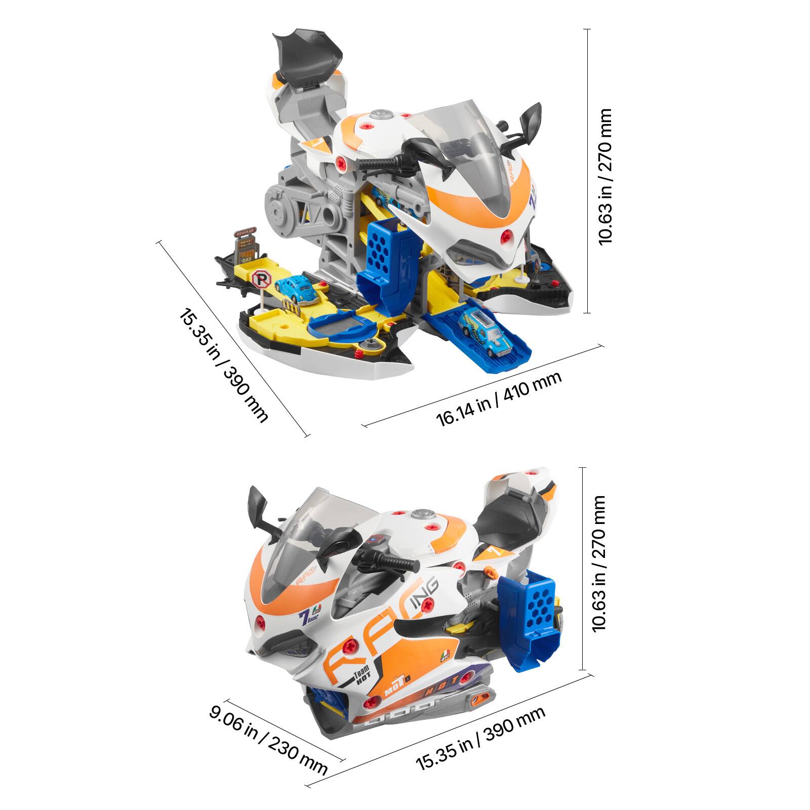 R 15.35 in / 390 mm  
I 410 in / 10.63 in  
16.14 mm / 410 mm  
9.06 in / 230 mm  
10.63 in / 270 mm  
15.35 in / 390 mm