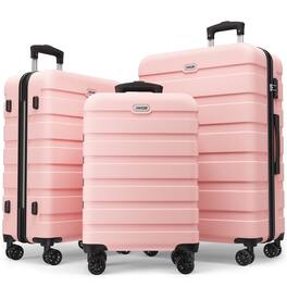 Brick Attic - 3 Piece Luggage Sets PC ABS Hardside Lightweight Suitcase with 4 Universal Wheels TSA Lock Carry On 20 24 28 Inch - Pink