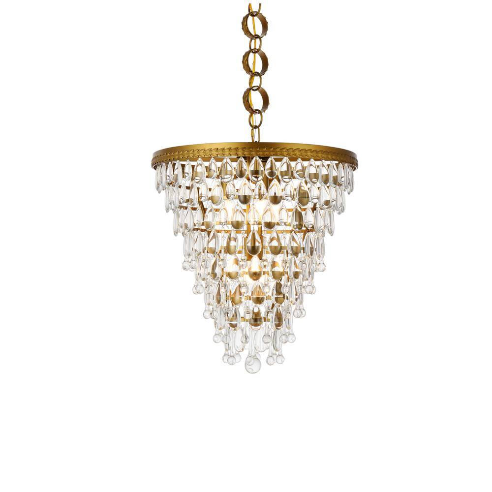 Angle. Elegant Lighting - Nordic 5 lights brass pendant - Brass And Clear.