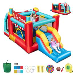 Resenkos - 5-in-1 Ice Cream Inflatable Bounce House with Ball Pit & Slide - No Blower Included Outdoor Play Center