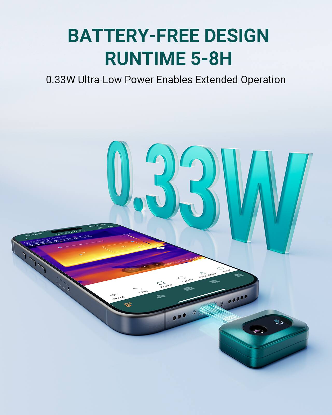 BATTERY-FREE DESIGN  
RUNTIME 5-8H  
0.33W Ultra-Low Power Enables Extended Operation