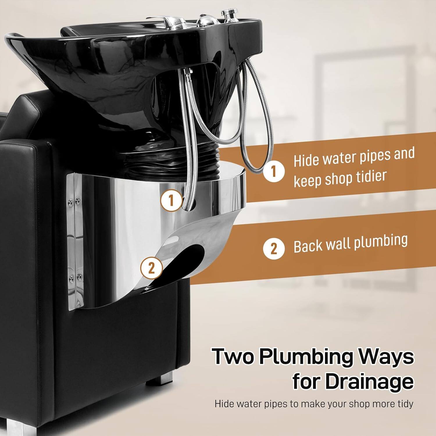 1. Hide water pipes and keep shop tidier

2. Back wall plumbing

Two Plumbing Ways for Drainage

Hide water pipes to make your shop more tidy