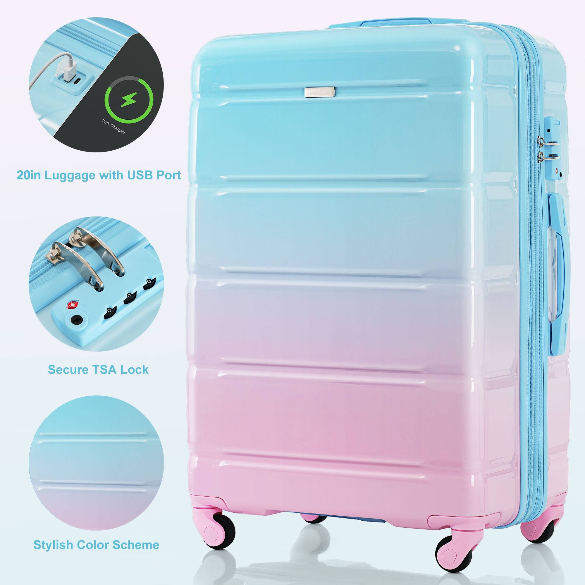 - 20in Luggage with USB Port
- Secure TSA Lock
- Stylish Color Scheme