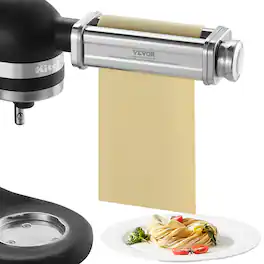 VEVOR - Pasta Attachment for KitchenAid Stand Mixer, Stainless Steel Pasta Sheet Roller Attachment,with 8 Adjustable Knob - Black,Silver