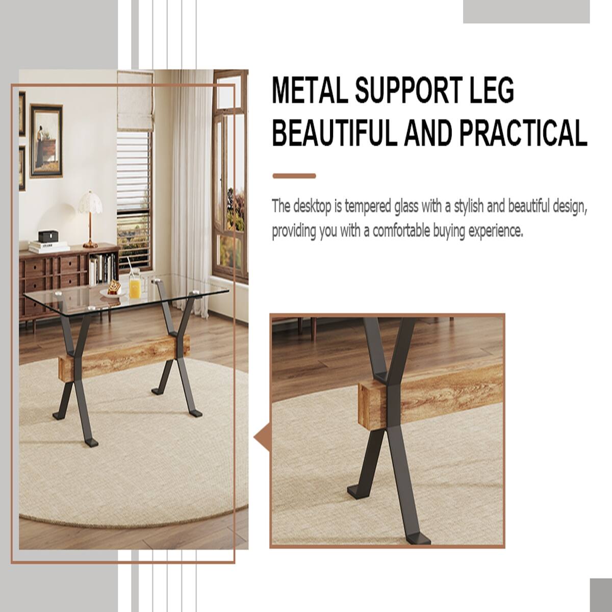 Loheer Modern Tempered Glass Dining Table, Large 70.9 Inch Tabletop ...