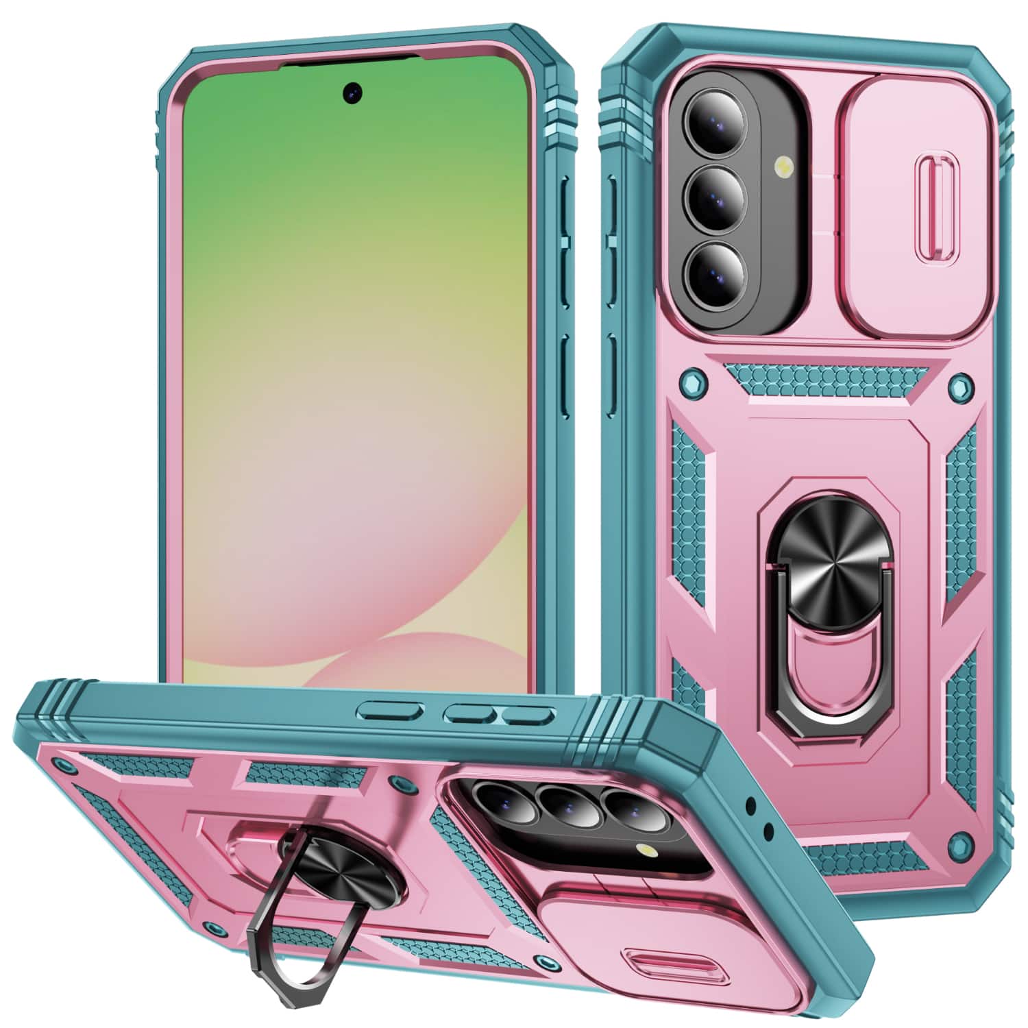 UUCOVER - Rugged Protective Case for Samsung Galaxy A37 5G,Shockproof TPU+PC Ring Holder Stand Case with Sliding Camera Cover - Pink/Mint price history on PriceWatchPro
