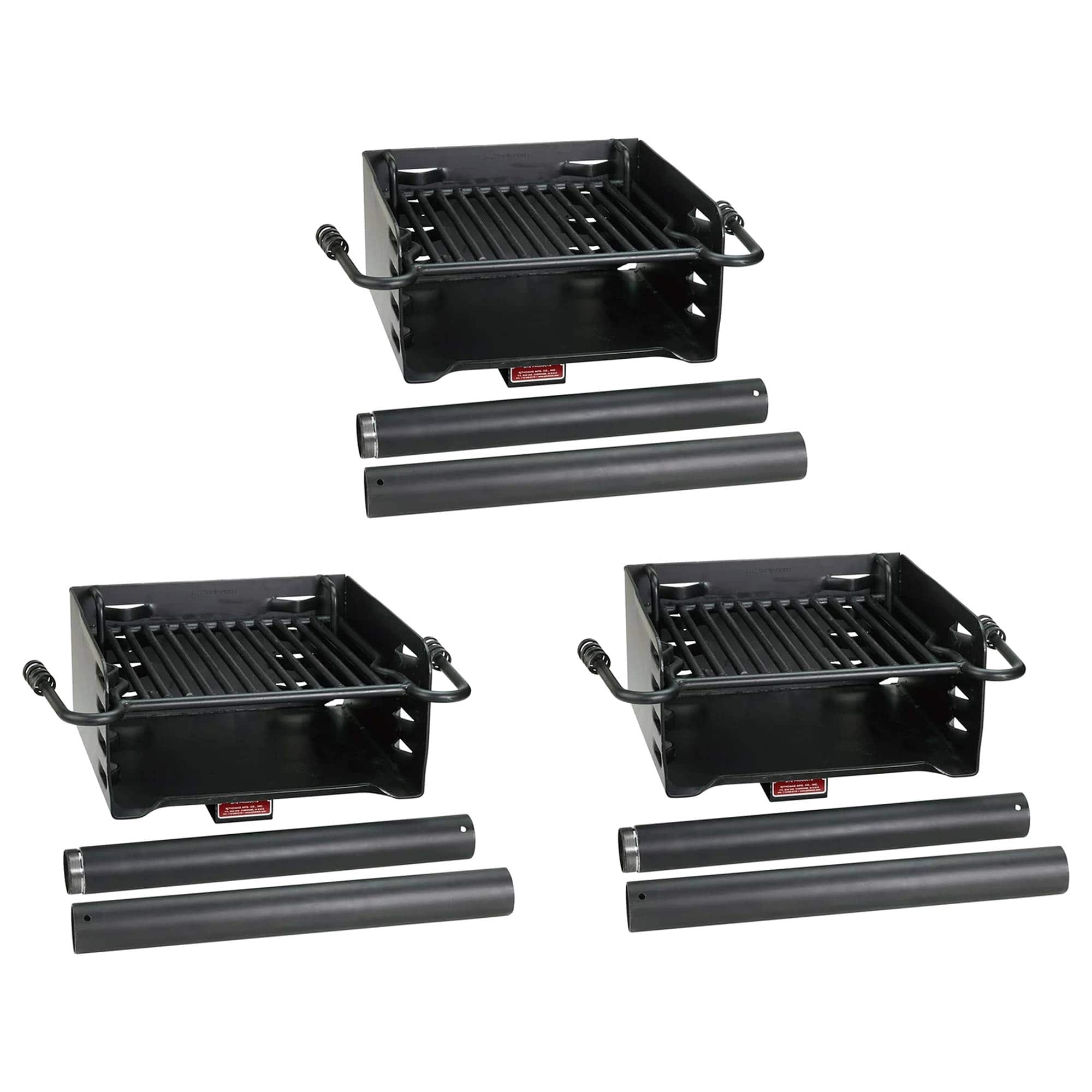 Pilot Rock - Park Style Steel Outdoor BBQ Charcoal Grill and Post, (3 Pack) - Black