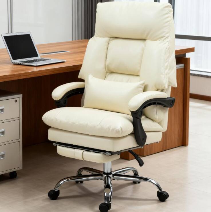 Alt View 3. Aukfa - Overstuffed Office Chair, High Back Desk Chair with Foot Rest - Cream.