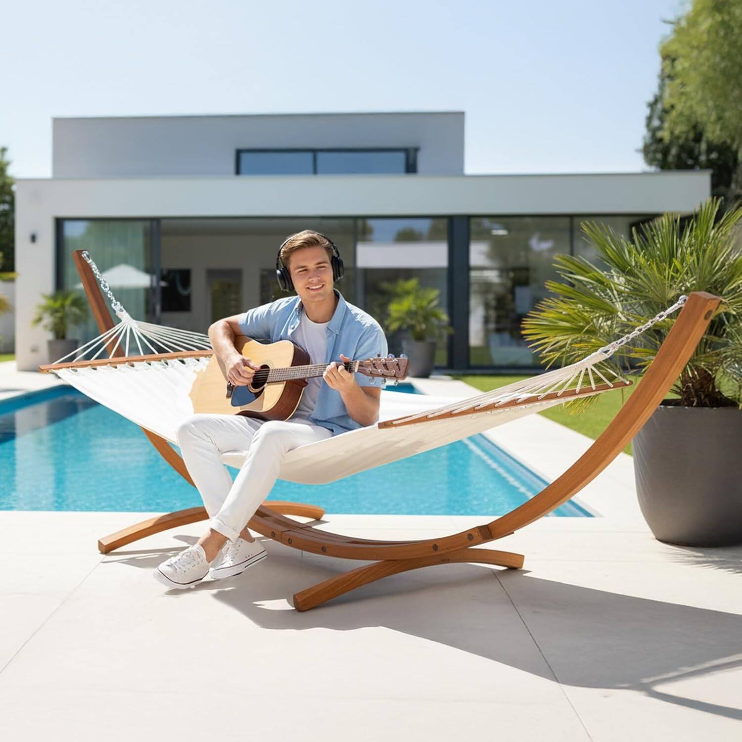 Alt View 4. Winado - 14FT Hammock Wood Arc Stand Only, Heavy Duty Wooden Hammock with Chain 450LBS Capacity for Indoor Outdoor Garden Porch - Natural.