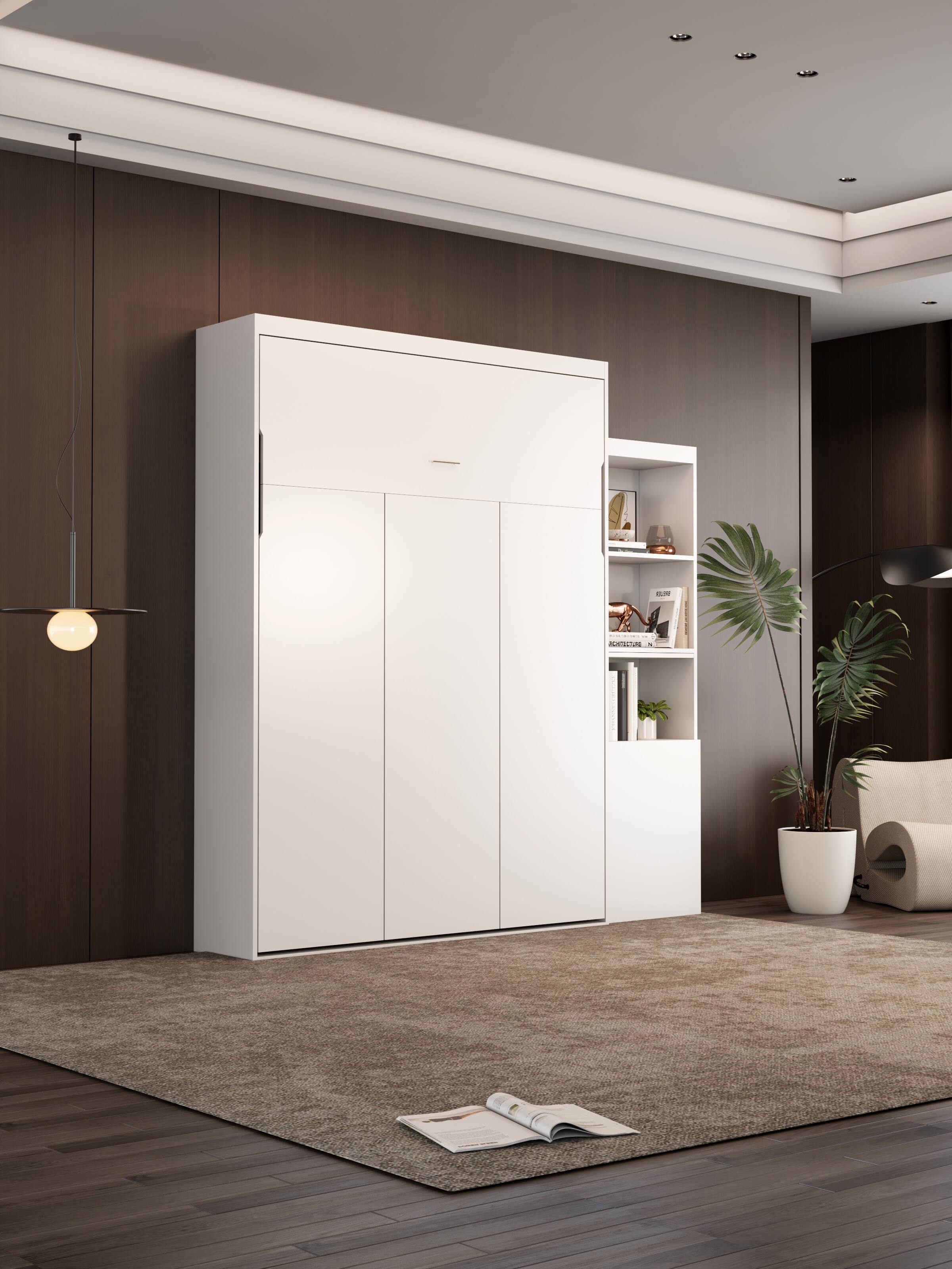 Alt View 2. Tiramisubest - Queen Size Modern Murphy Bed with Table, White, Space-Saving - White.