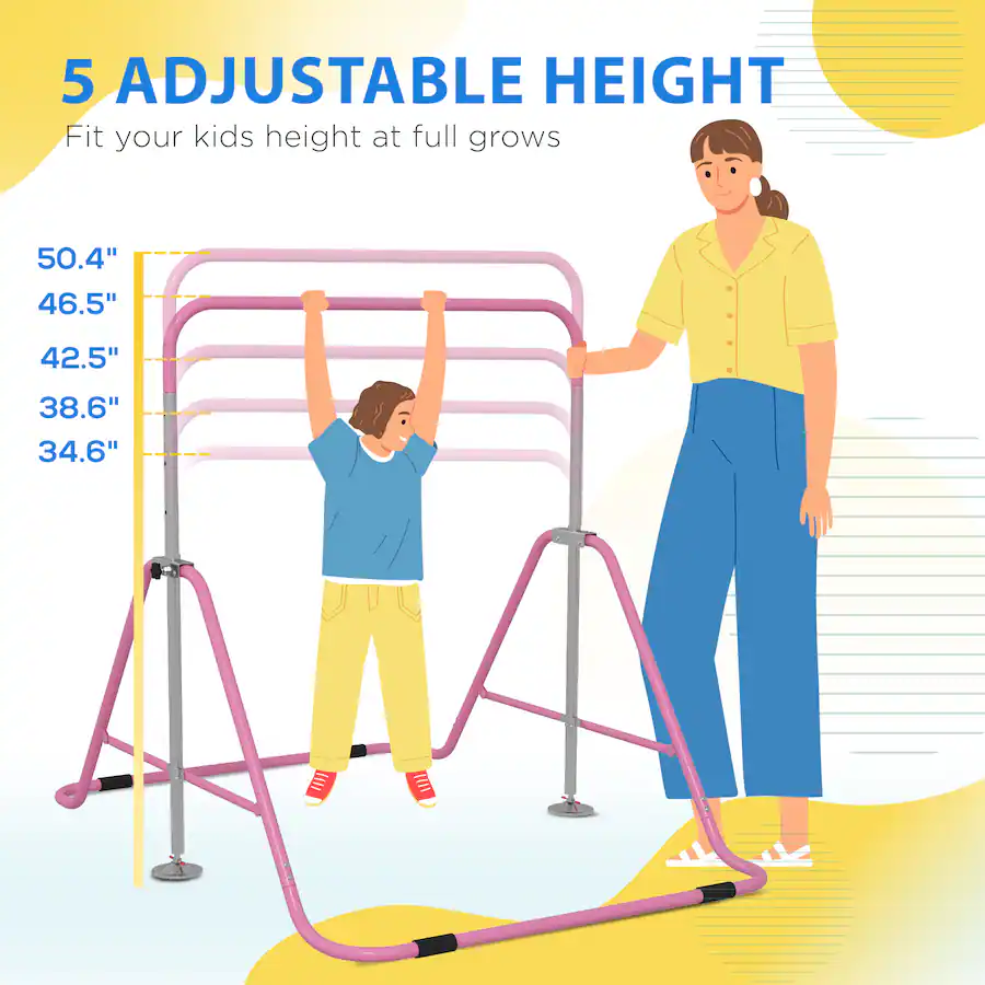 Qaba Folding Gymnastics Bar for Kids, Shock Absorption, Adjustable ...