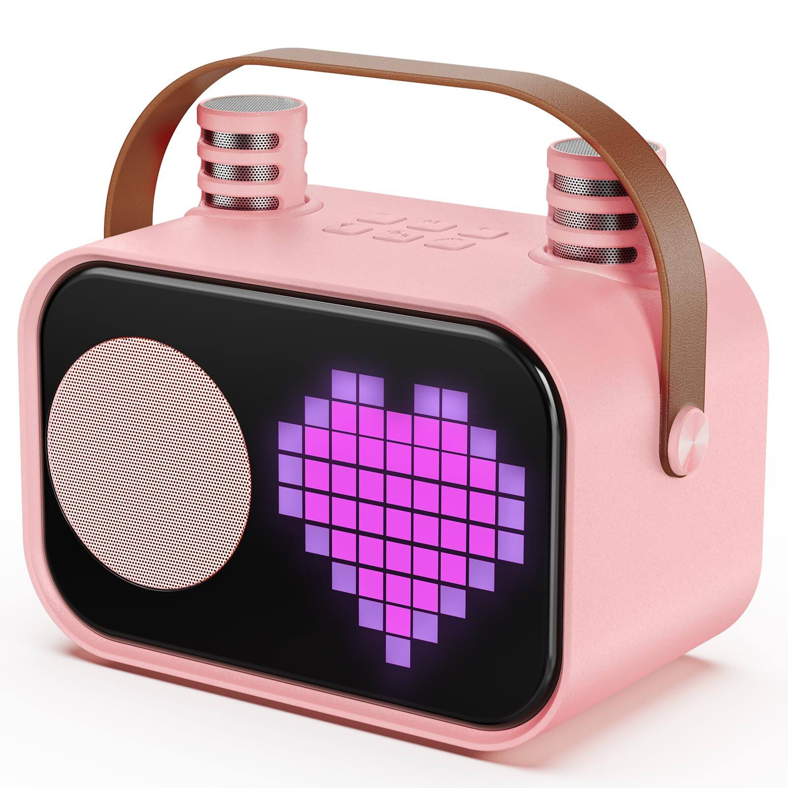 Front. Pacoar Cade - Light Karaoke Machine For Adults Portable With 2 Wireless Microphones Pixel Display Light Birthday Gifts Toys & Ages 3 4 - Pink-2 Mics.