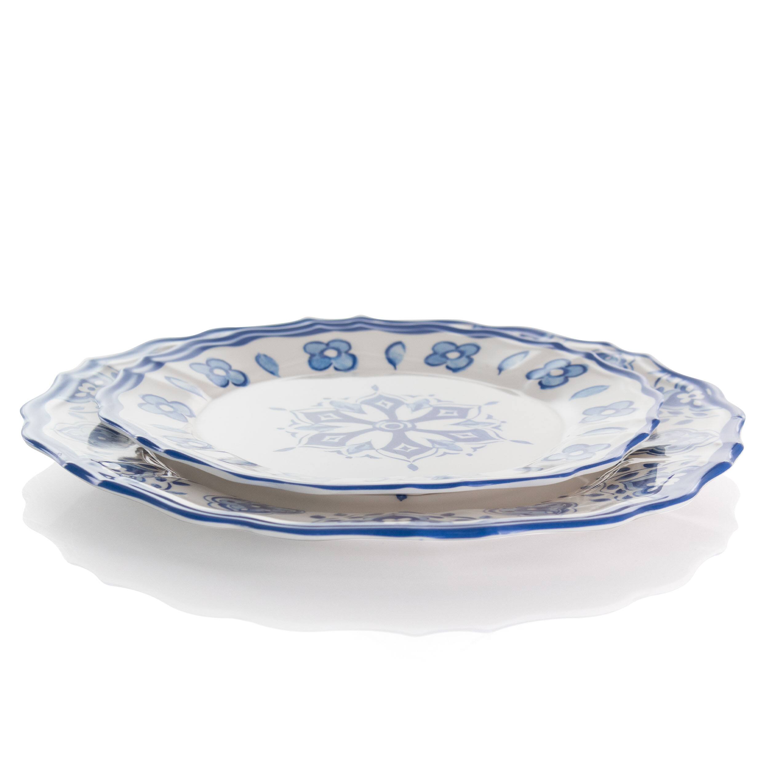 Alt View 6. Elama - Elama Blue Garden 12 Piece Scalloped Lightweight Melamine Dinnerware Set in Blue - Blue.