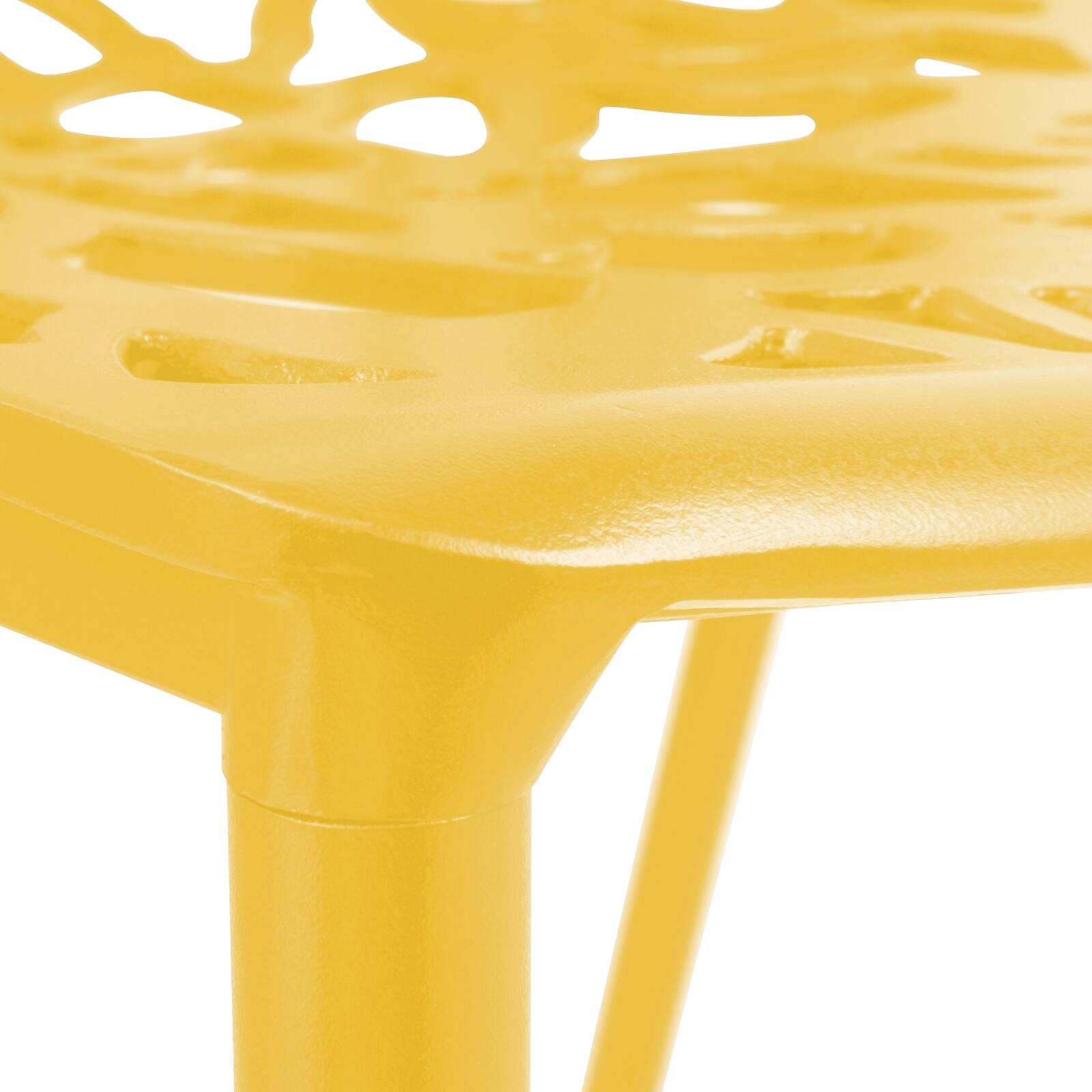 Alt View 8. LeisureMod - Devon Stackable Aluminum Dining Chair, Modern Floral Cutout Indoor/Outdoor Patio Chair - Fully Assembled - Yellow.
