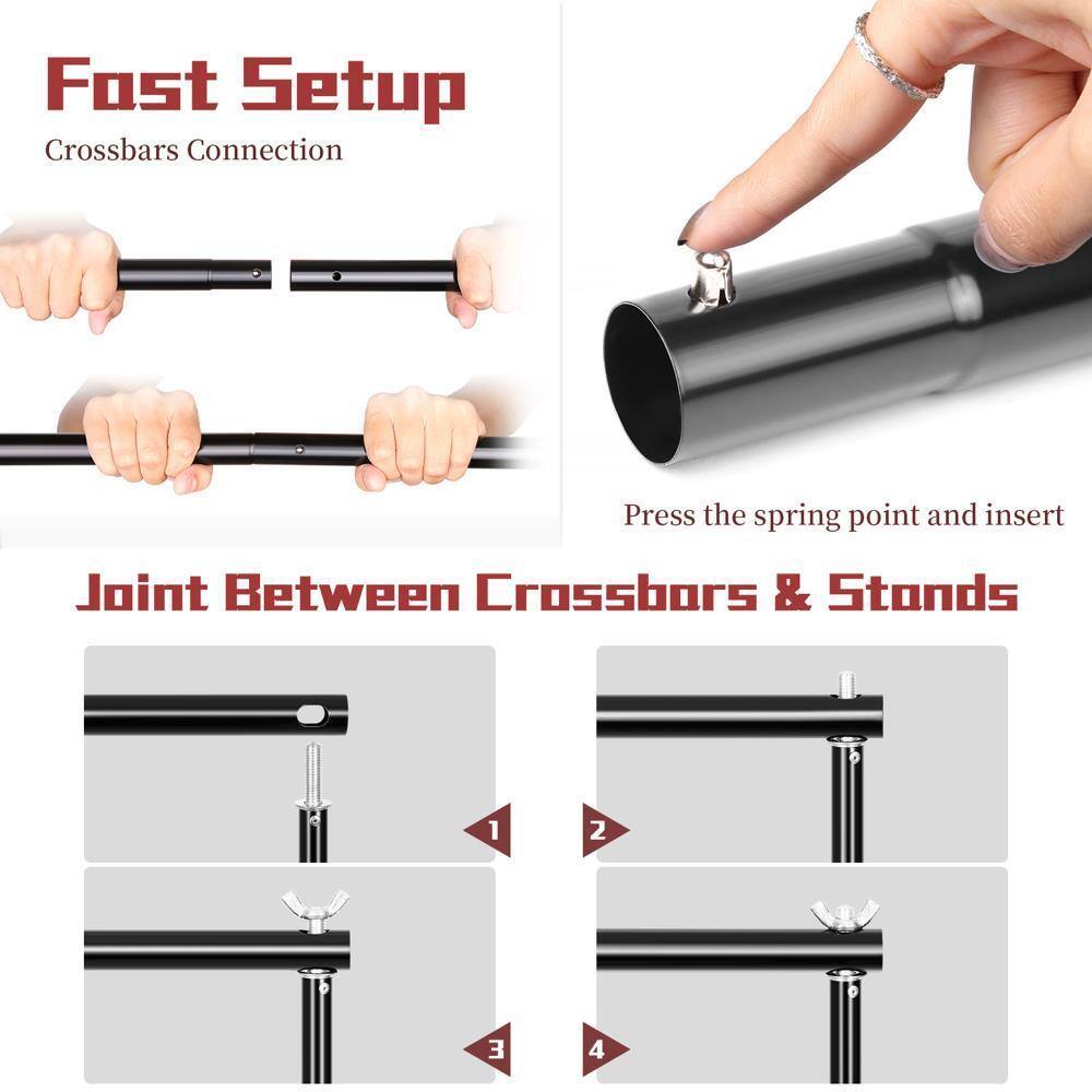 Fost Setup  
Crossbars Connection  

Press the spring point and insert  

Joint Between Crossbars & Stands  
1  
2  
3  
4