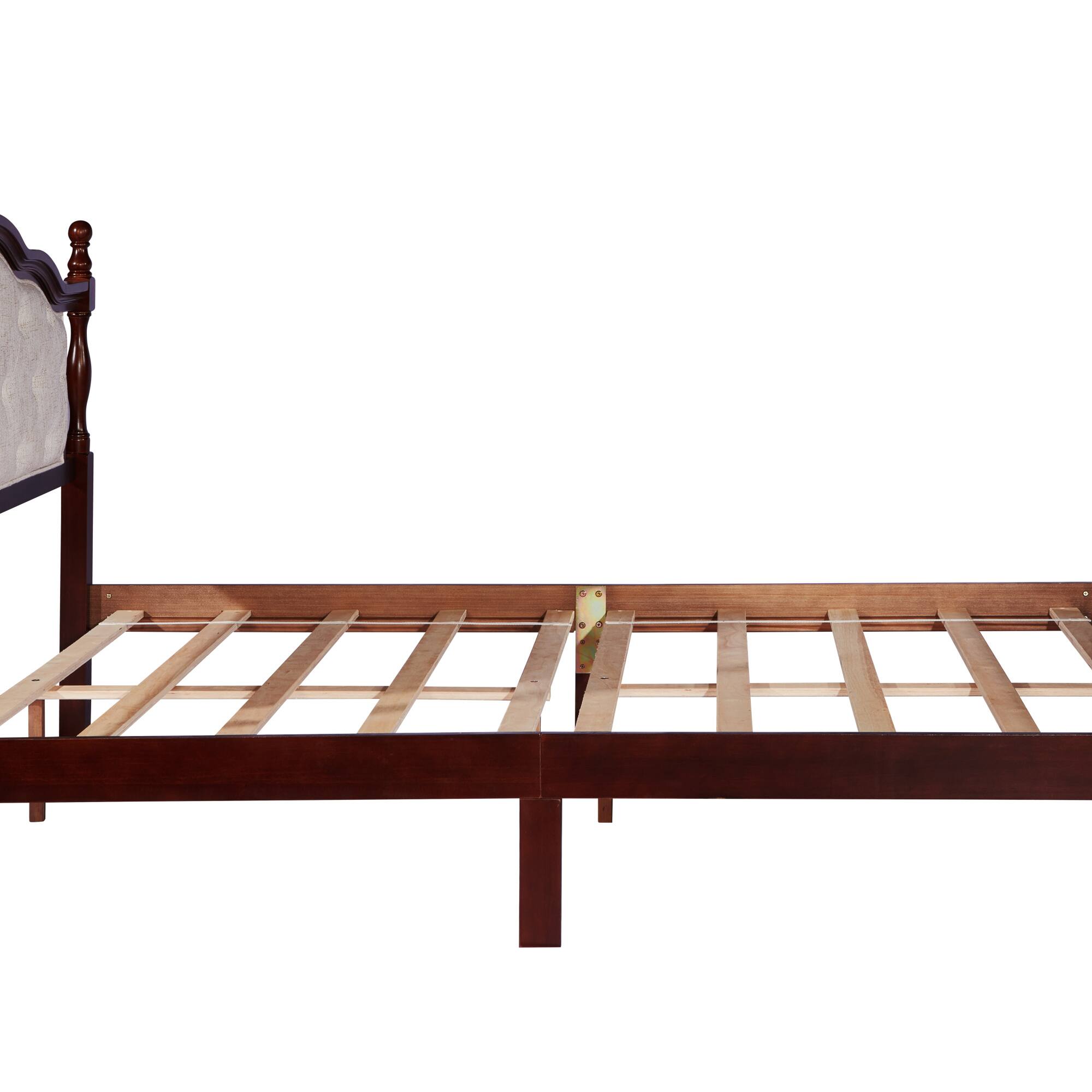 Alt View 7. GOODSILO - Queen Size Wooden Bed with Upholstered Headboard and Panel Footboard Featuring Platform Support Feet - Cherry.