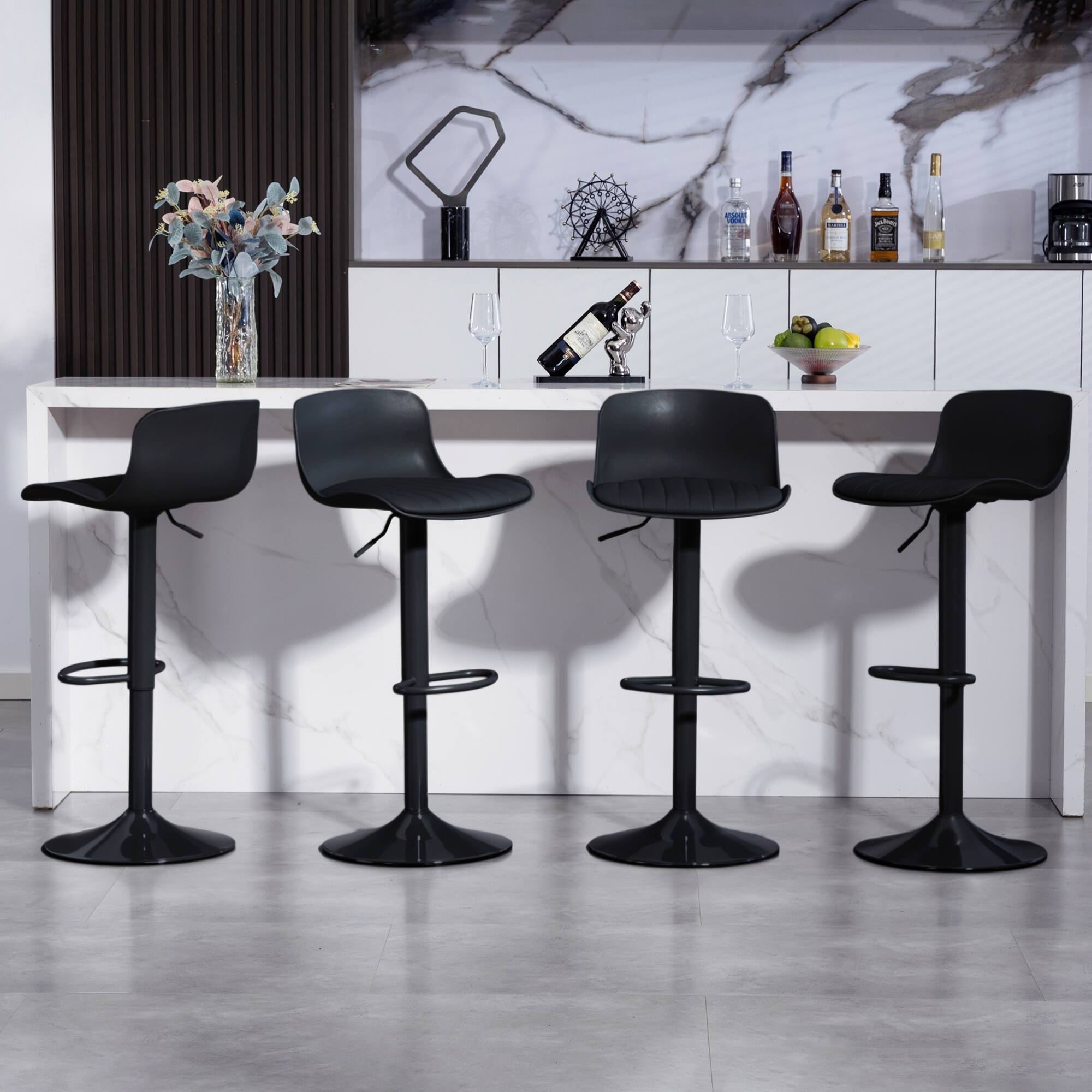 Alt View 1. GOODSILO - Set of 2 Adjustable Swivel Bar Stools with Backrest, Modern Counter Height Stools for Kitchen Islands - Black.