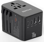 Epicka - GaN Universal Travel Adapter with USB Ports, PD Fast Charging International Plug Adapter, Multi-Port Travel Charger - TA-105 Pro-Black