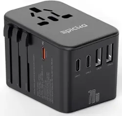 Epicka - GaN 70W Universal Travel Adapter with 3 USB-C PD Fast Charging & 2 USB-A (TA-105 Pro, Black) - Black - Front_Zoom