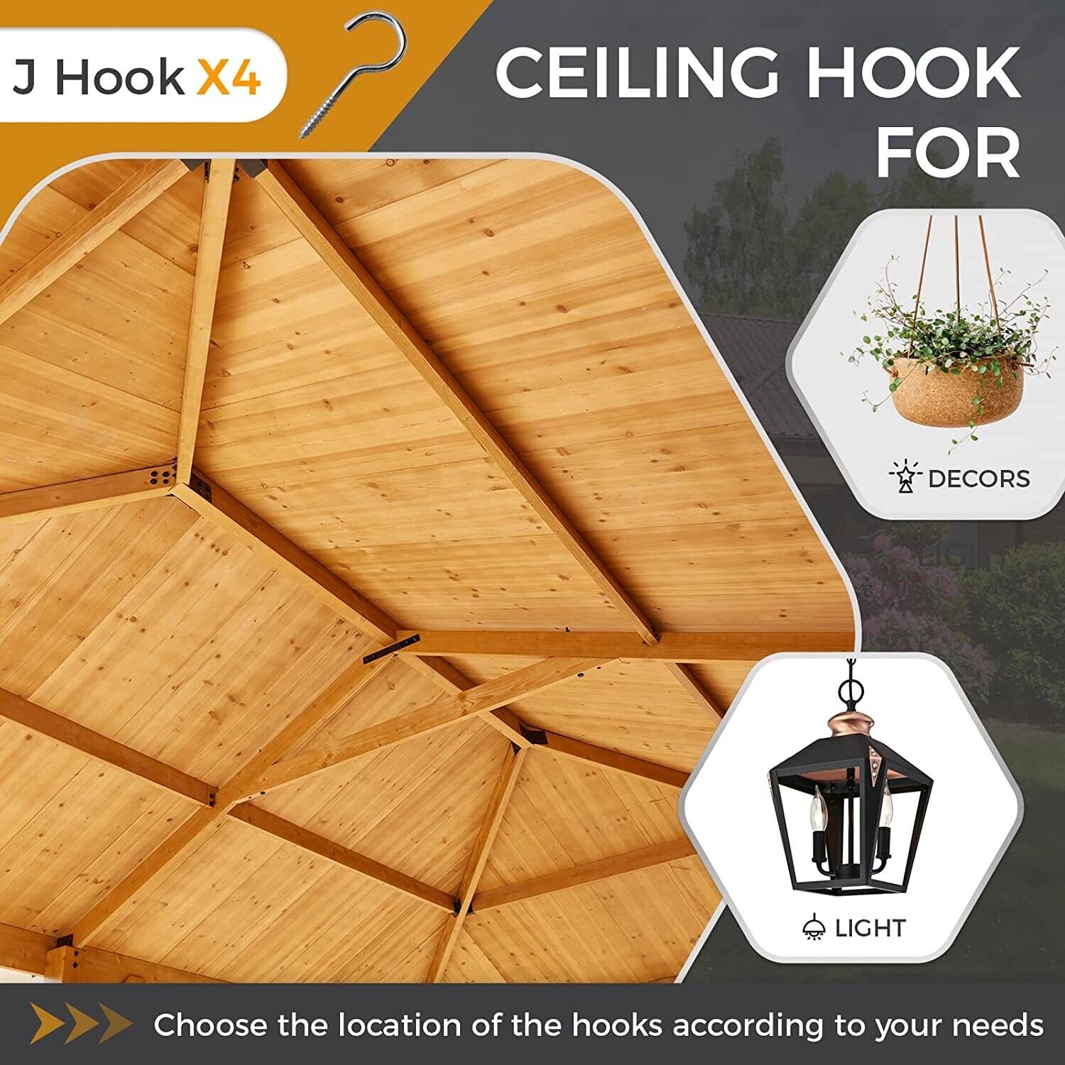 J Hook X4  
CEILING HOOK FOR  
DECORS LIGHT  

Choose the location of the hooks according to your needs