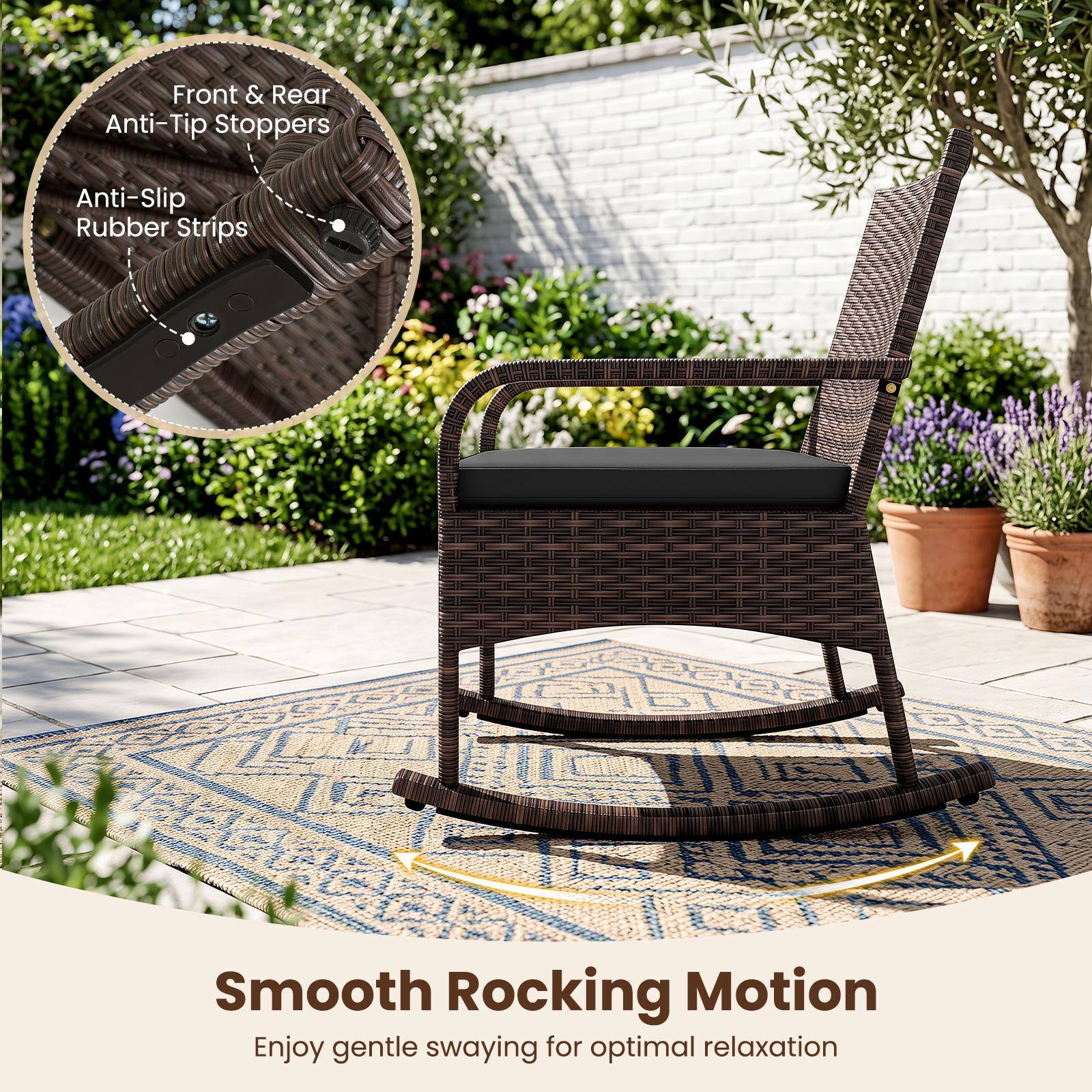 Front & Rear Anti-Tip Stoppers  
Anti-Slip Rubber Strips  
Smooth Rocking Motion  
Enjoy gentle swaying for optimal relaxation