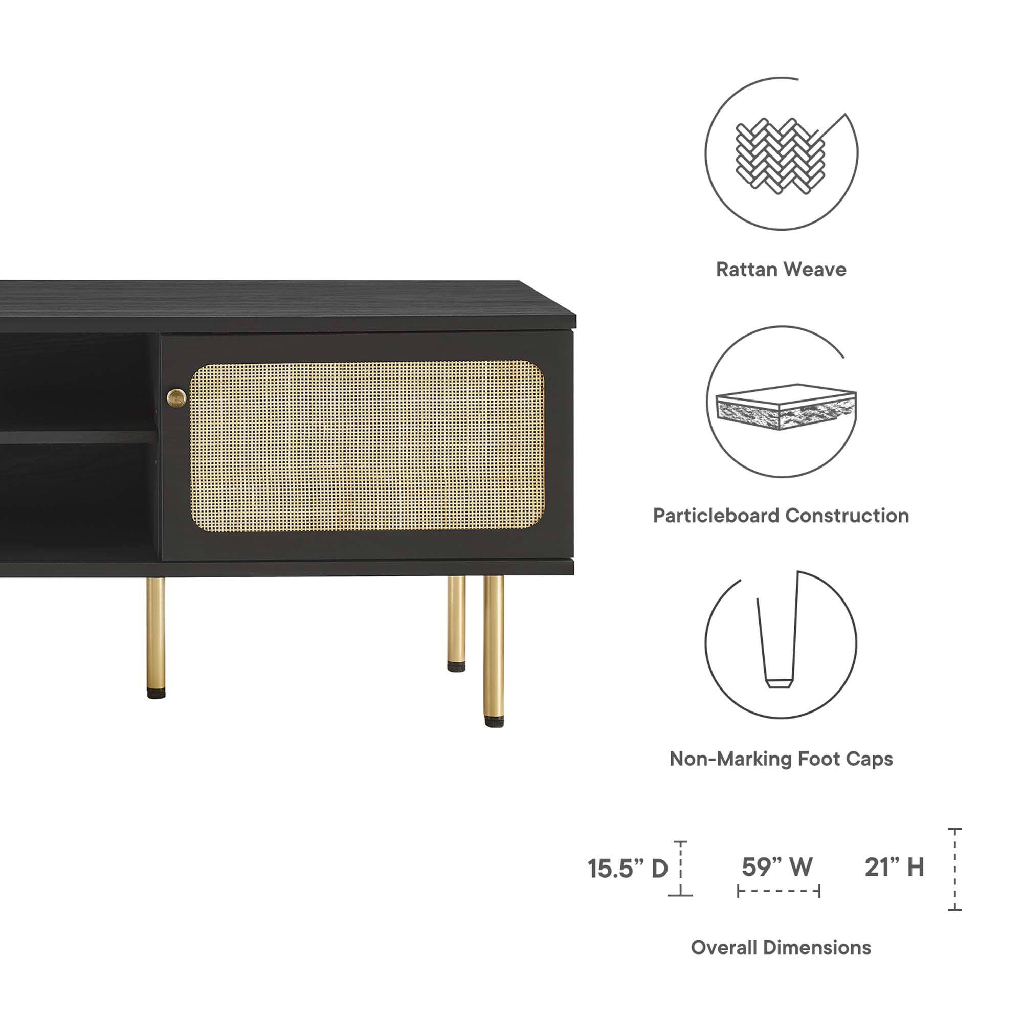 Rattan Weave  
Particleboard Construction  
Non-Marking Foot Caps  

15.5" D  
59" W  
21" H  

Overall Dimensions
