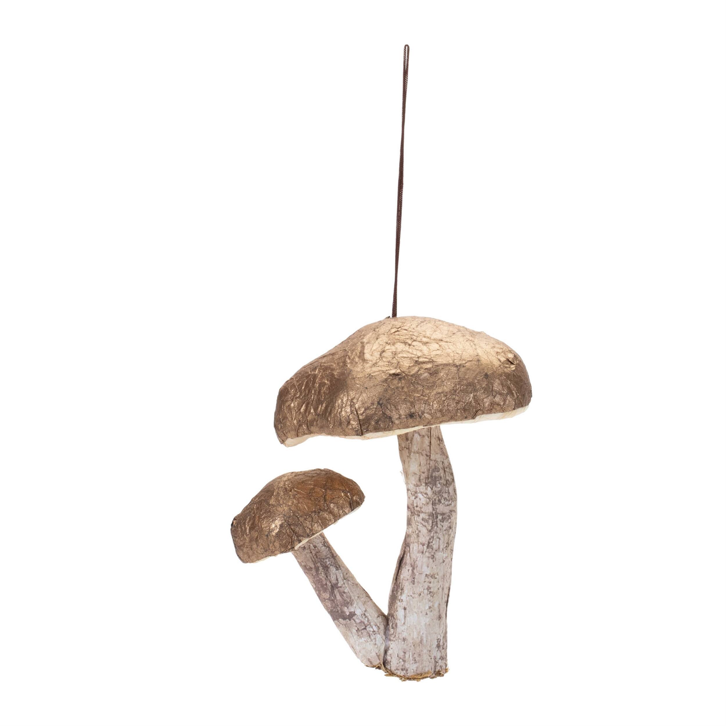 Angle. BreeBe - Double Mushroom Ornament (Set of 6) - Brown, Gray.