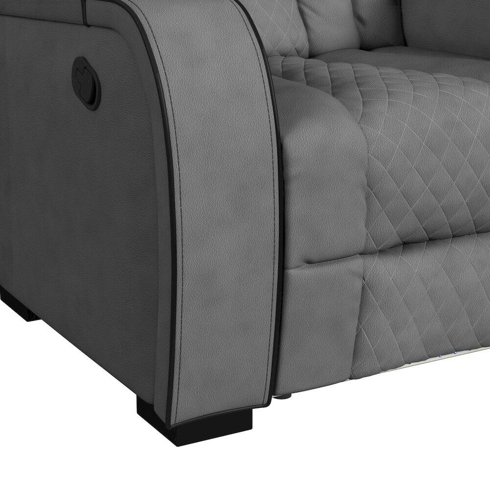 Back. Picket House Furnishings - Tundra Motion Recliner with LED in Simba Slate and Black Welt - Slate And Black Welt.