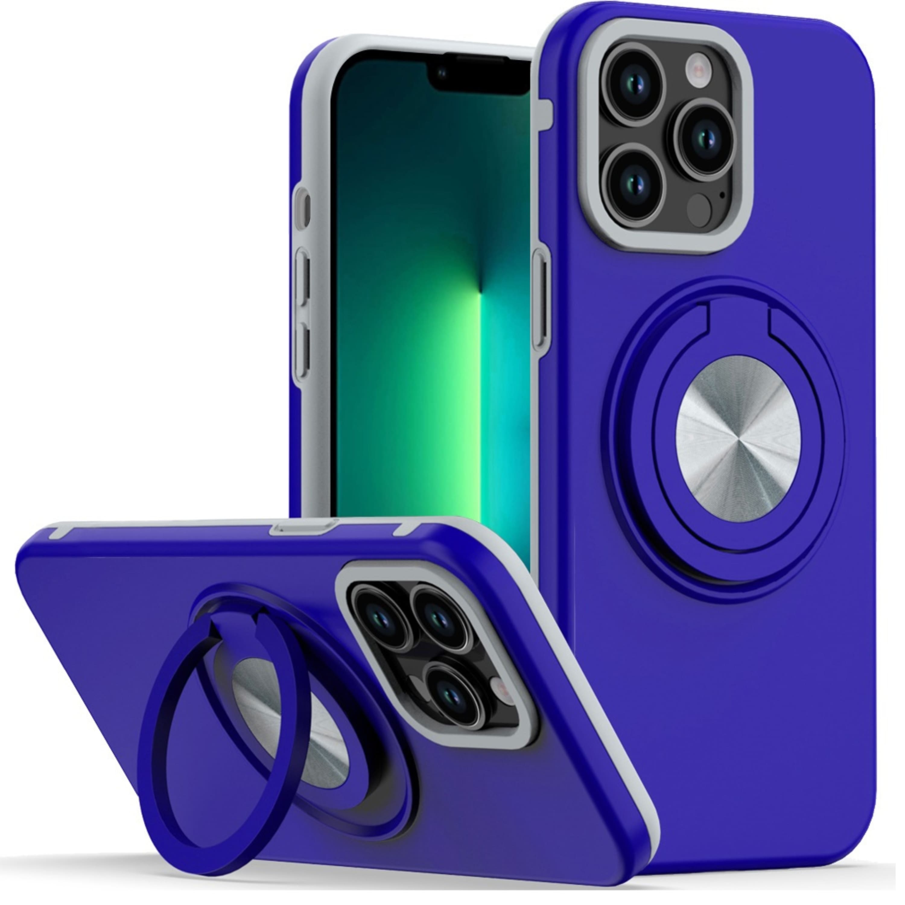 Kitcheniva - Shockproof Ring Stand Protective Cover With 2 Tempered Glass For iPhone 13 Pro Max - Blue price history on PriceWatchPro