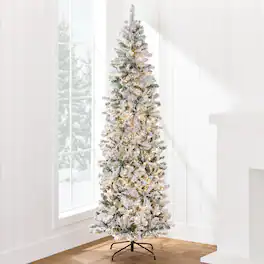 Best Choice Products - 6ft Pre-Lit Artificial Snow Flocked Pencil Christmas Tree Holiday Decoration w/ 250 Lights - White Lights
