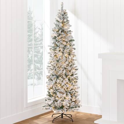 Front. Best Choice Products - Best Choice Products 6ft Pre-Lit Artificial Snow Flocked Pencil Christmas Tree Holiday Decoration w/ 250 Lights - White Lights.