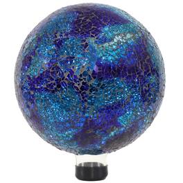 Sunnydaze - Crackled Glass Gazing Globe - 10 in - Deep Ocean Swirl