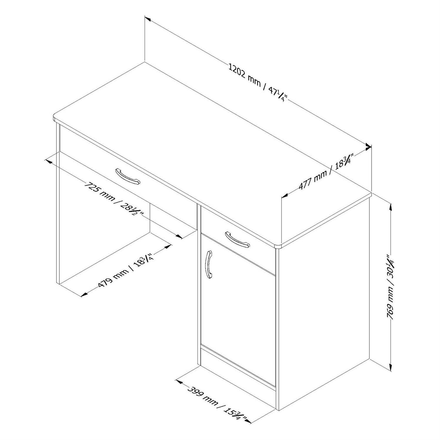 1202 mm / 47 1/4"  
725 mm / 28 1/2"  
477 mm / 18 3/4"  
479 mm / 18 3/4"  
769 mm / 30 1/4"  
399 mm / 15 3/4"