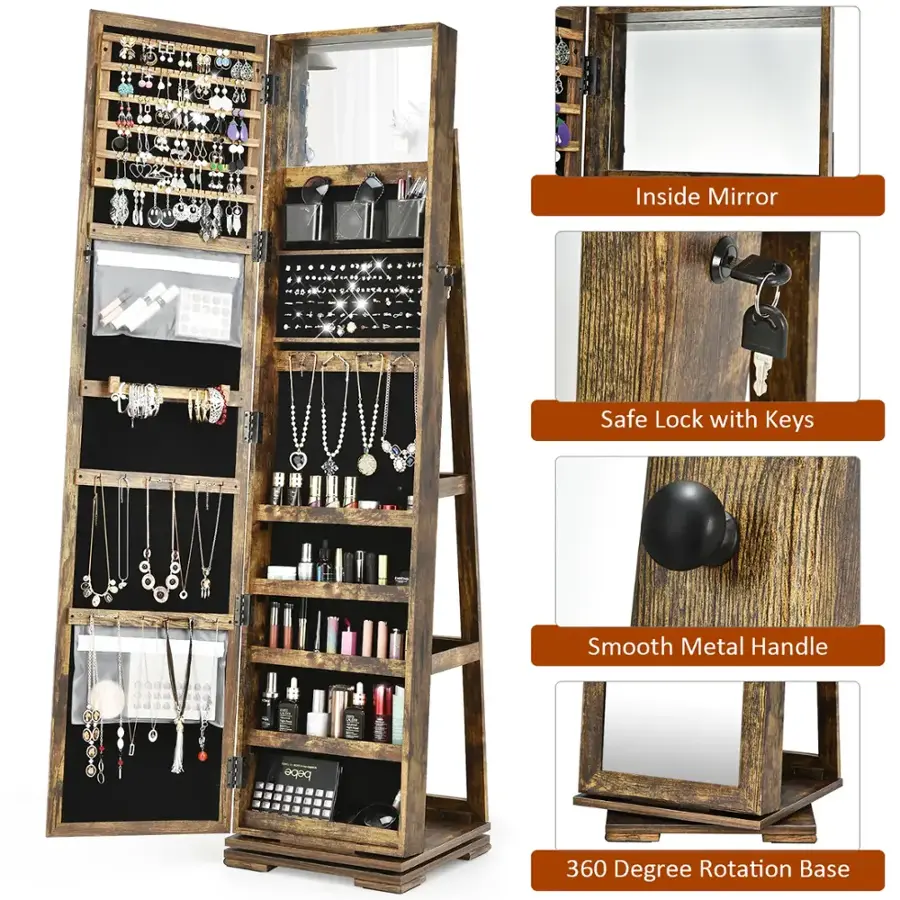 Inside Mirror Safe Lock with Keys Smooth Metal Handle 360 Degree Rotation Base