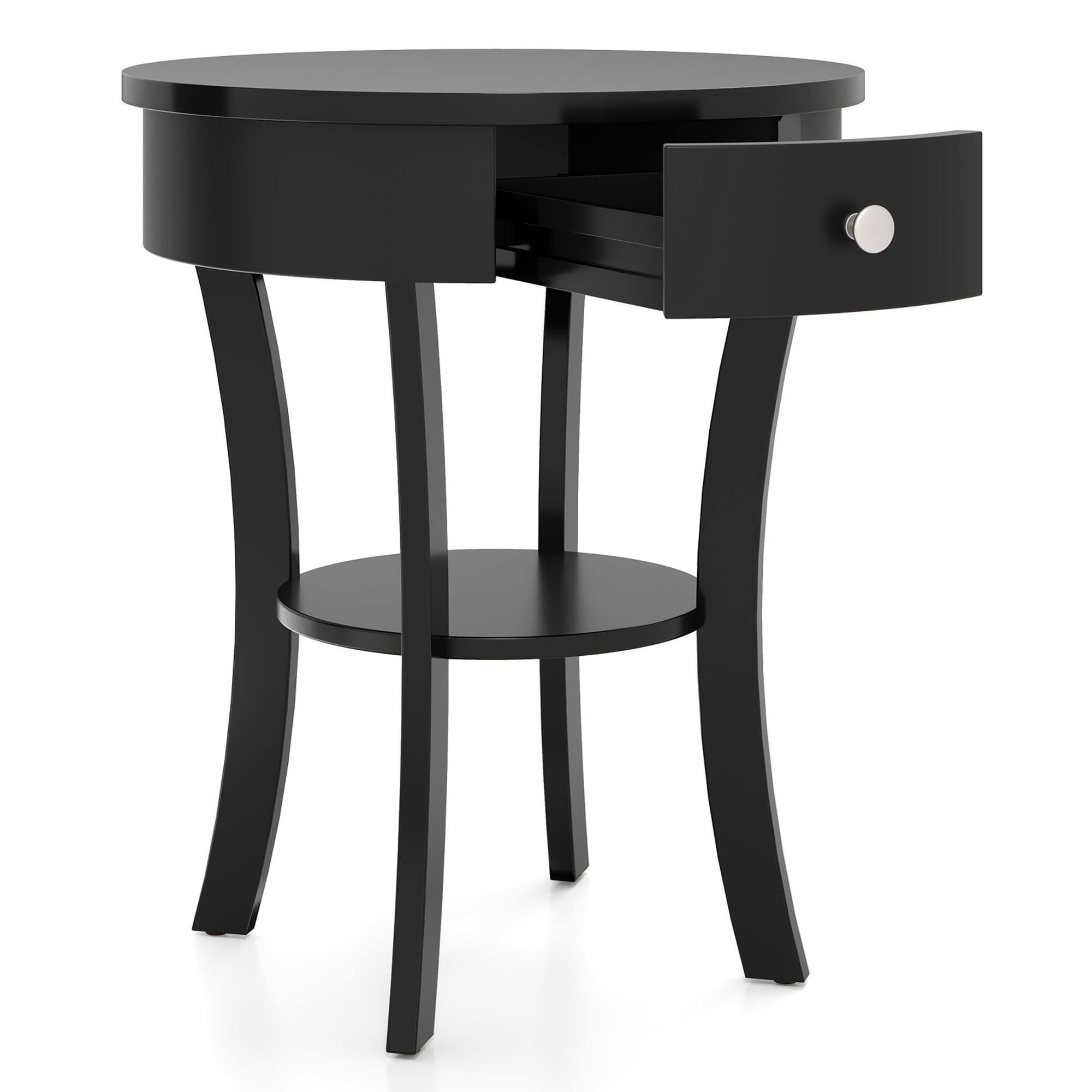 Alt View 6. Costway - 2-tier Side End Sofa Table Round Nightstand for Bedroom Living Room - Black.