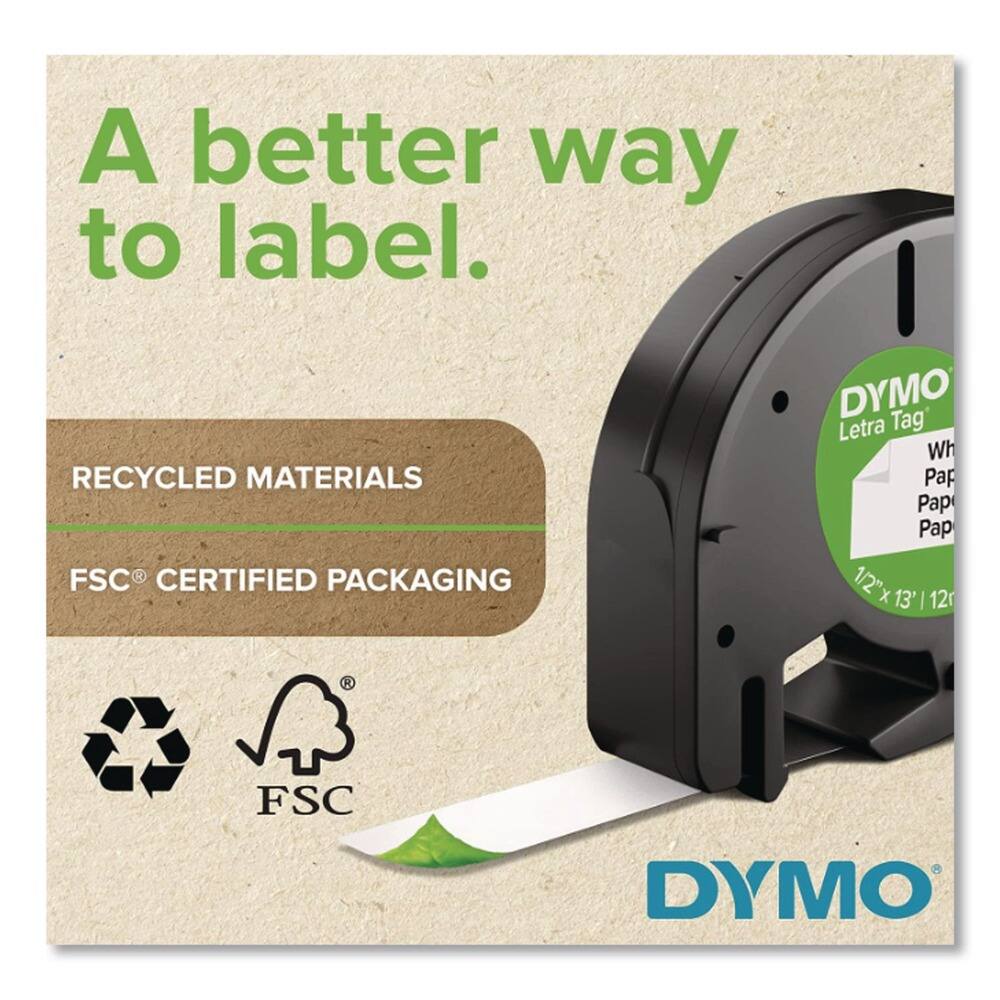 A better way to label.

RECYCLED MATERIALS

FSC® CERTIFIED PACKAGING

DYMO

Letra Tag

Wh Pap Pap Pap

1/2" x 13' 12"