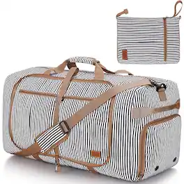 Fabibe - 100l Travel Duffle Bag For Men 32" Large Traveling With Shoe Compartment Foldable Duffel Weekender Gym Women Waterpro - Stripe-80L
