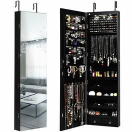 Ecooso - Wall and Door Mounted Mirrored Jewelry Cabinet with Built-In LED Lights and Storage