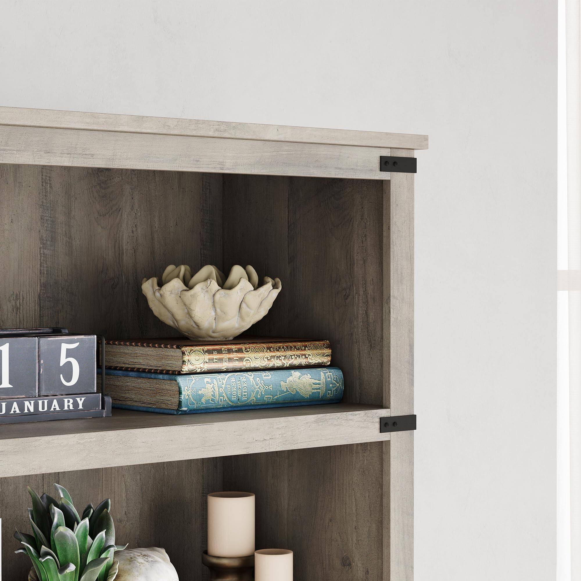Alt View 2. Jojoka - 3 Tier Bookcase, Farmhouse Book Shelf with Storage, Low Book Case Wooden 3 Shelf Bookcase - Gray.