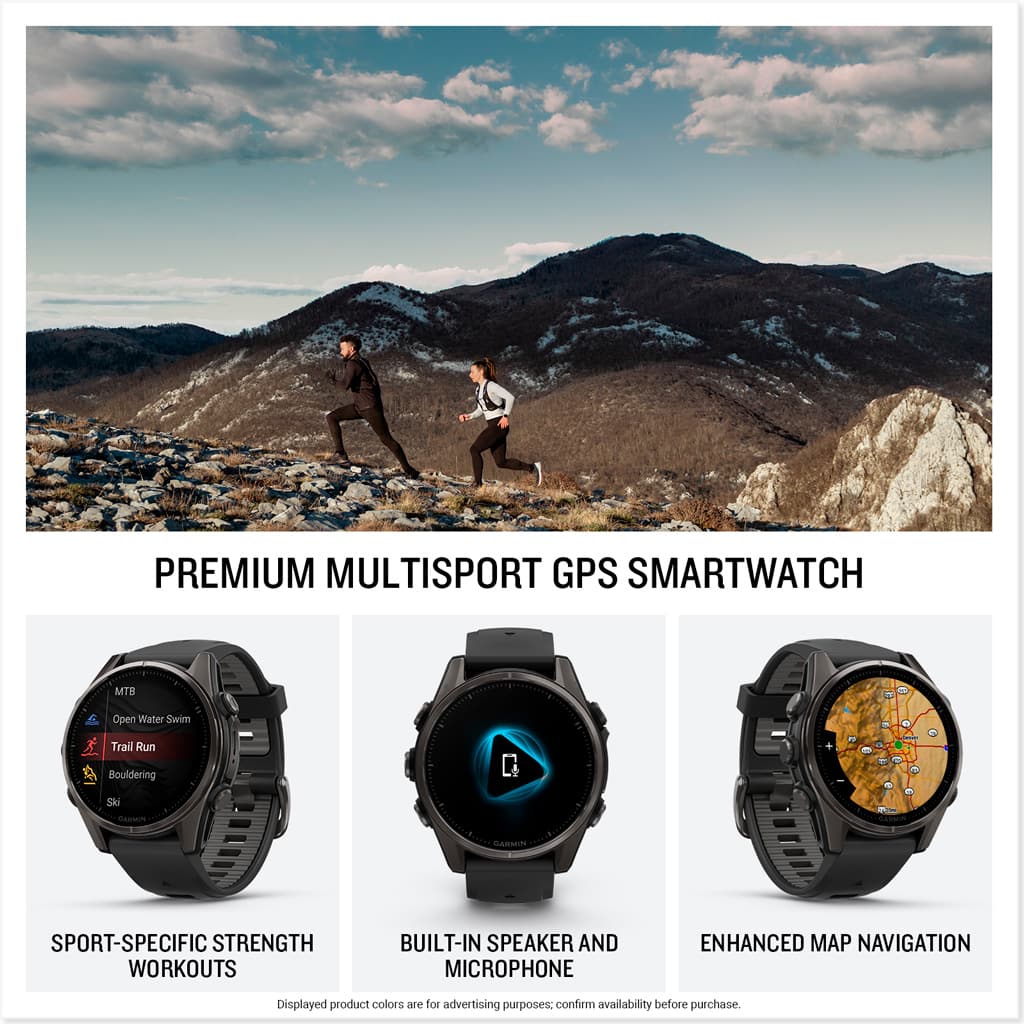 Premium Multisport GPS Smartwatch: MTB, Open Water Swim, Trail Run, Bouldering, Si CARIAA SPORT-SPECIFIC STRENGTH WORKOUTS, BUILT-IN SPEAKER AND MICROPHONE, ENHANCED MAP NAVIGATION. Displayed product colors are for advertising purposes: confirm availability before purchase.