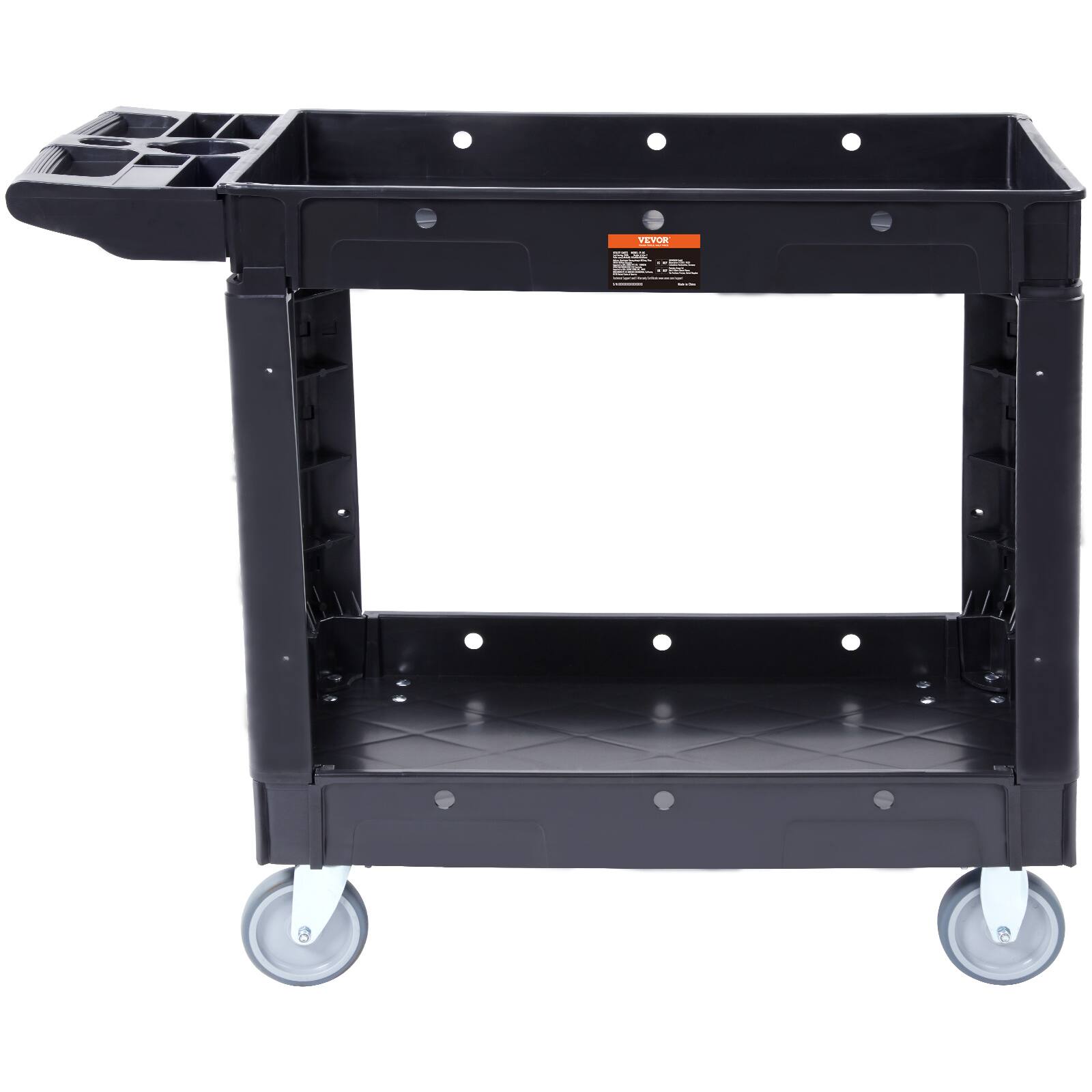 Alt View 5. VEVOR - Utility Service Cart, 2 Shelf 550LBS Heavy Duty Plastic Rolling Utility Cart with 360° Swivel Wheels - Black.