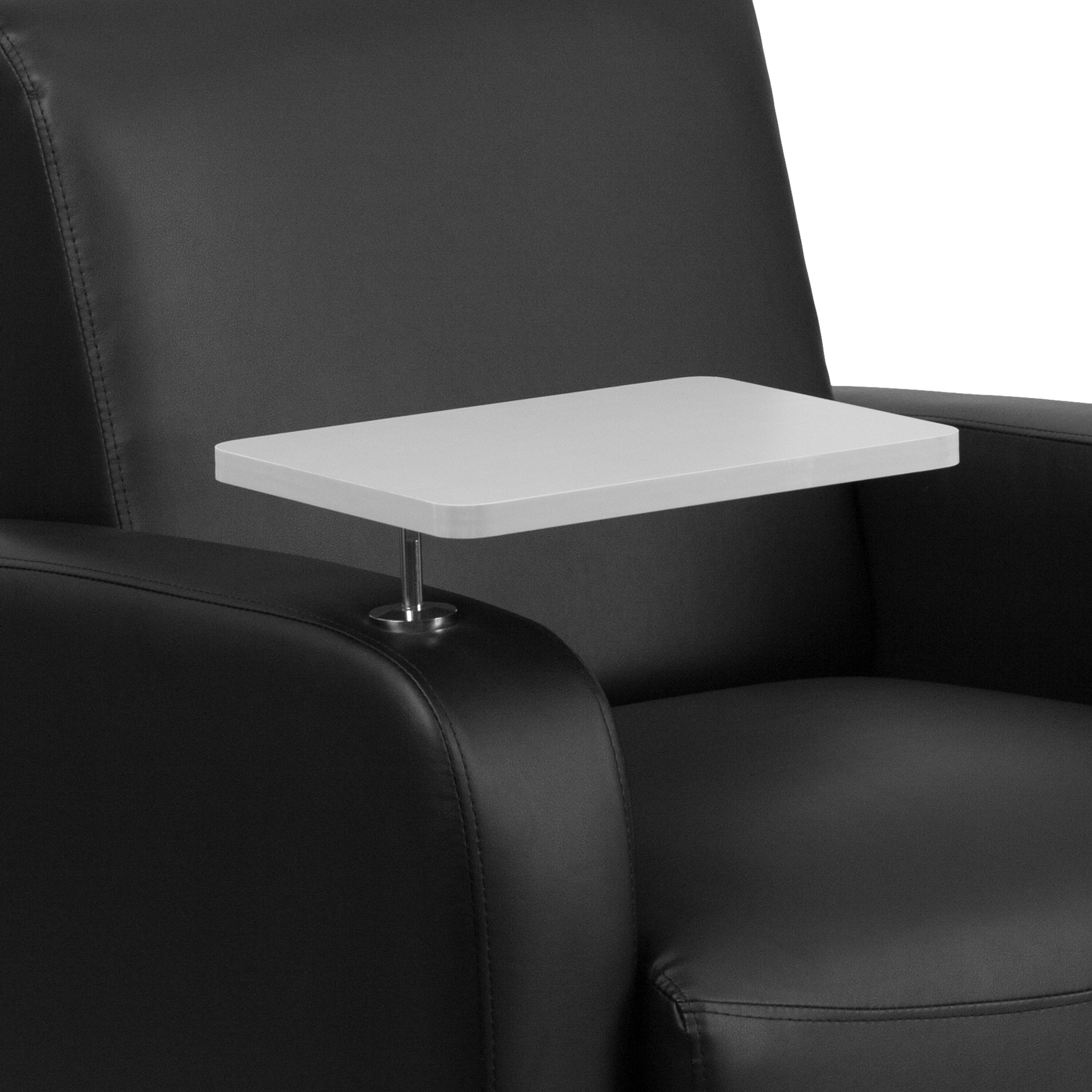 Alt View 8. Emma + Oliver - Faux Leather Guest Chair with Tablet Arm, Chrome Legs and Cup Holder - Black.