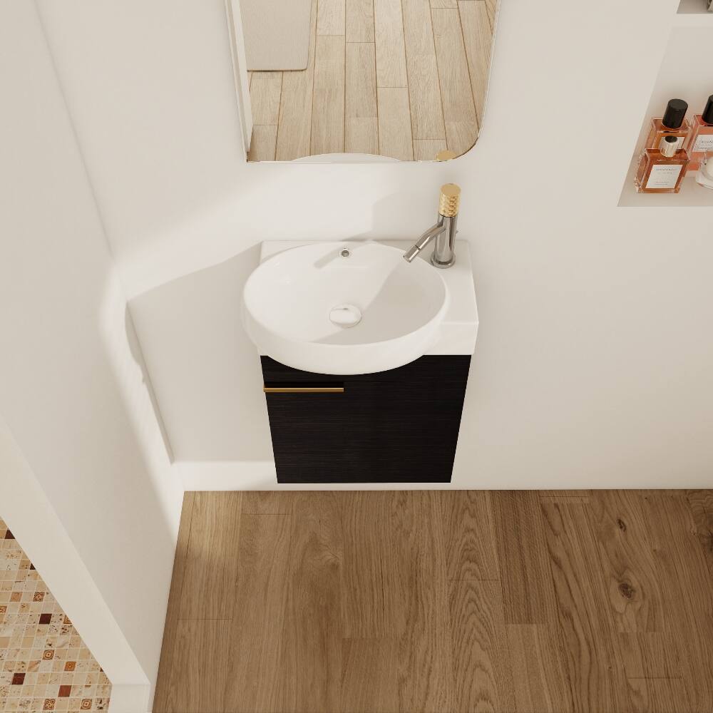 Alt View 1. Loheer - Loheer 16 inch bathroom vanity with sink Black Chestnut Compact Wall Mounted Vanity - Black Chestnut.