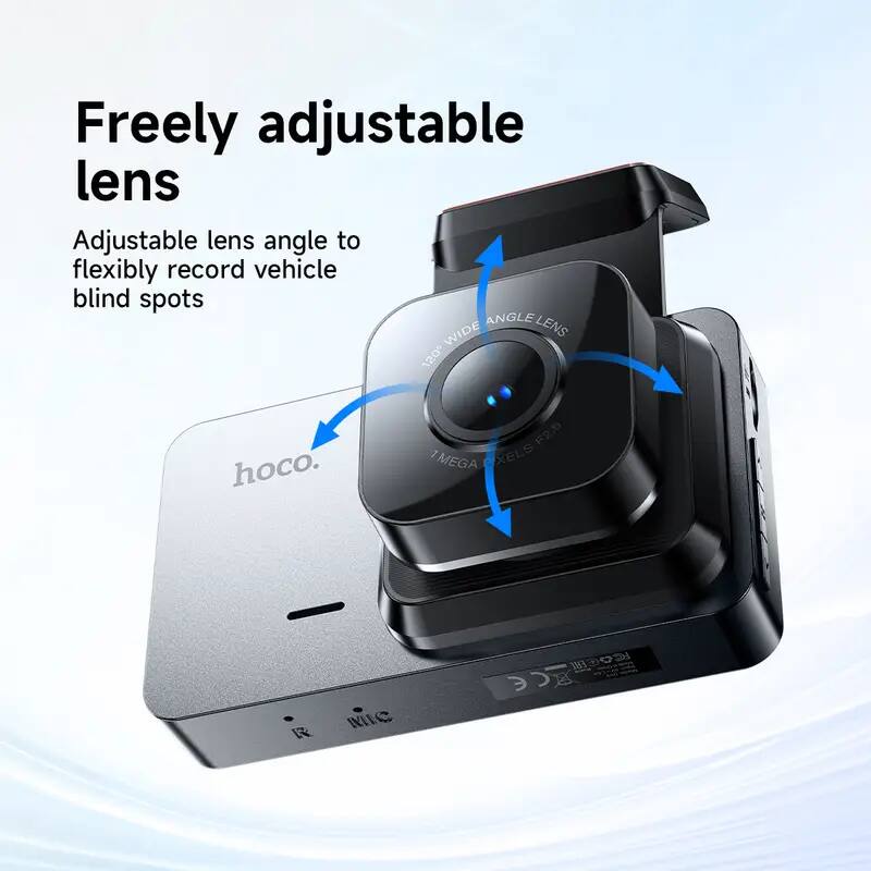 Freely adjustable lens  
Adjustable lens angle to flexibly record vehicle blind spots  

ANGLE LENS  
WIDE 120  
hoco.  
F2.5  
MEGA PIXELS  
R  
MIC